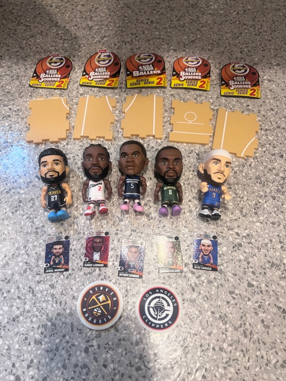Set of 5 NBA Mini Player Figures Set with Court Pieces, cards, and stickers